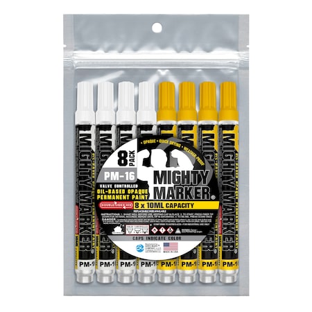 Mighty Marker PM-16 Bullet Tip, White, Yellow, 8PK 80016